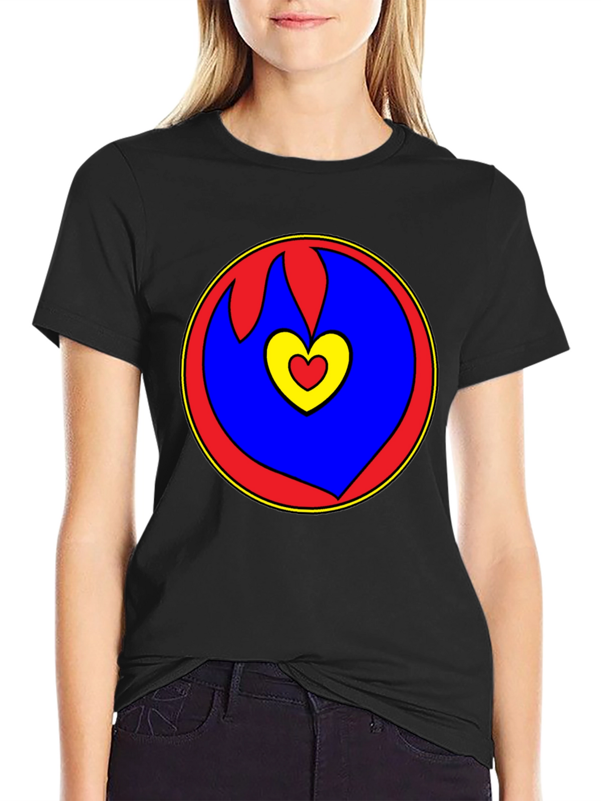 Heart Circle Graphic Tee - Black Casual Shirt