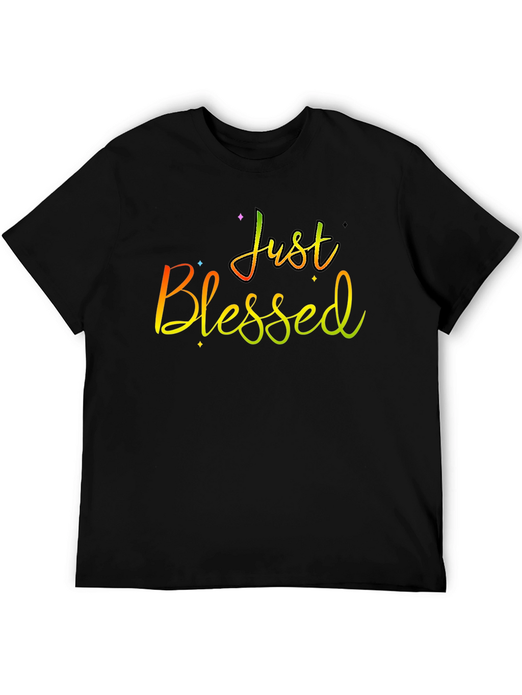 Just Blessed Rainbow Text Black T-Shirt