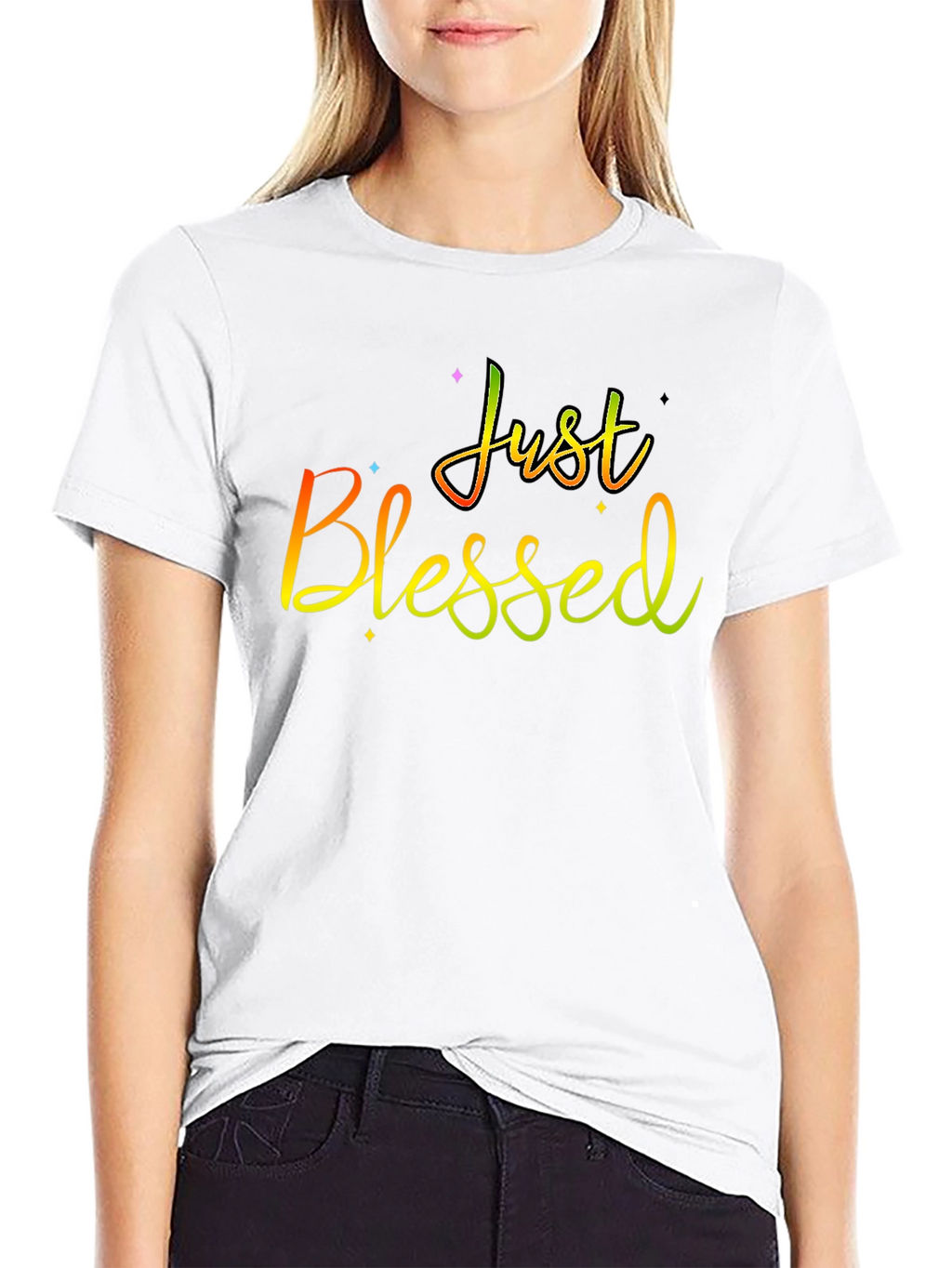 Just Blessed Rainbow Text Black T-Shirt