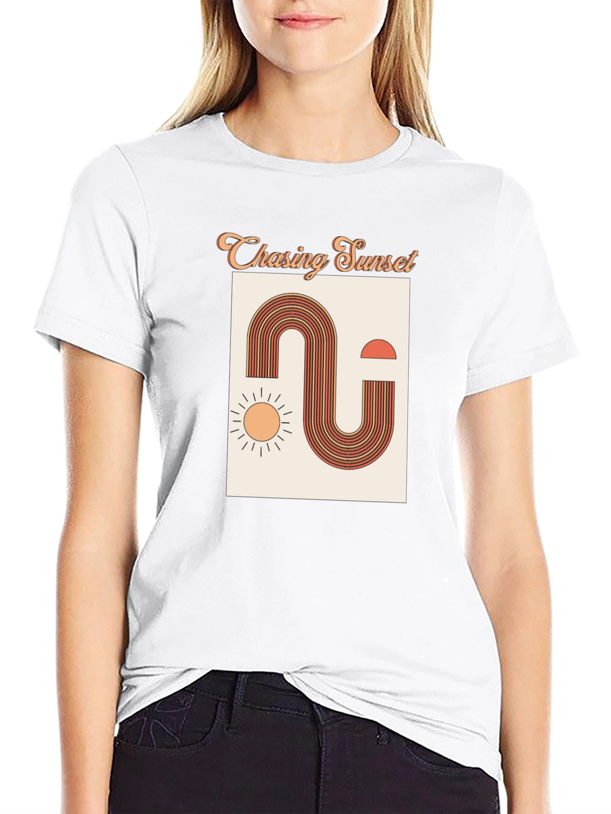 Retro Chasing Sunset Graphic Tee - Black