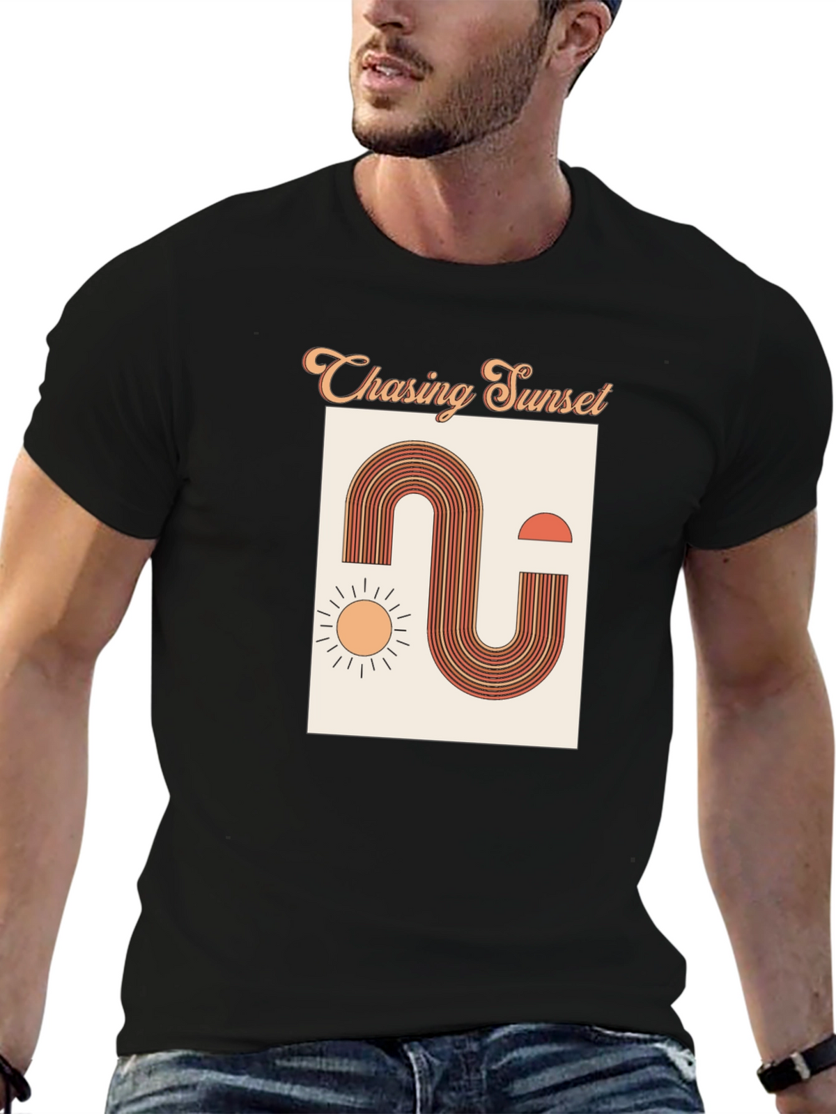 Retro Chasing Sunset Graphic Tee - Black