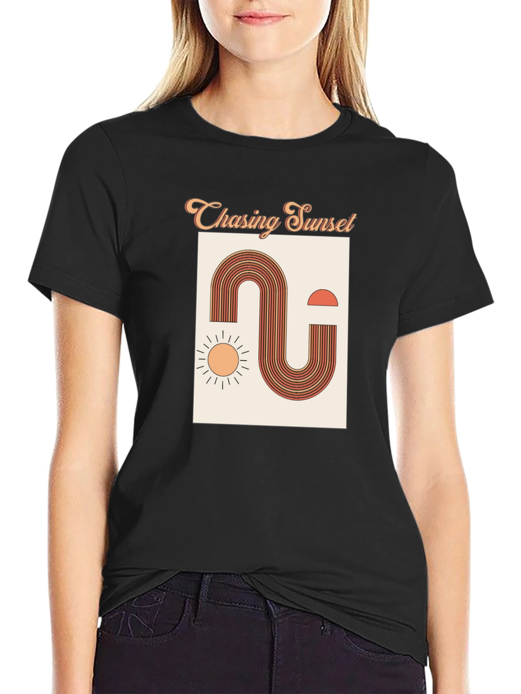 Retro Chasing Sunset Graphic Tee - Black