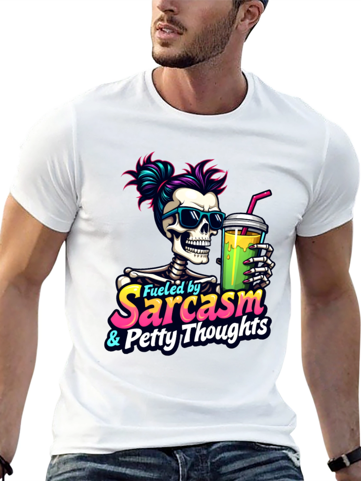 Fueled by Sarcasm Skeleton Graphic T-Shirt