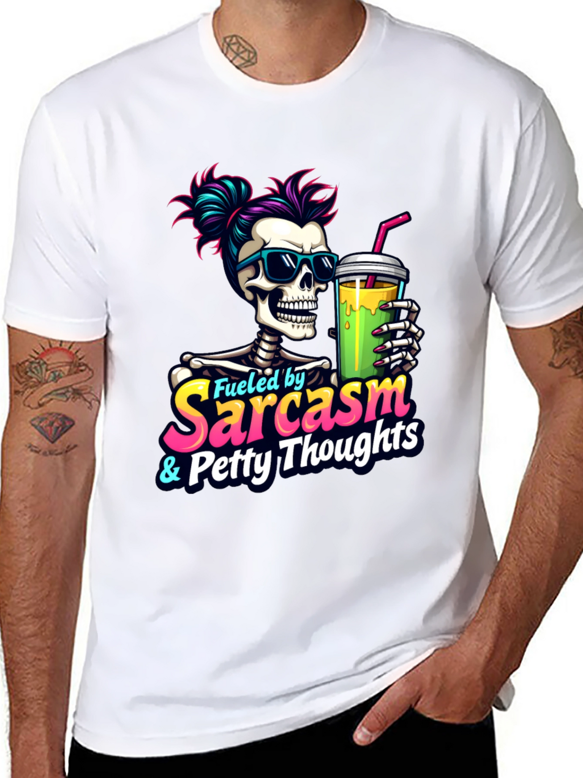Fueled by Sarcasm Skeleton Graphic T-Shirt
