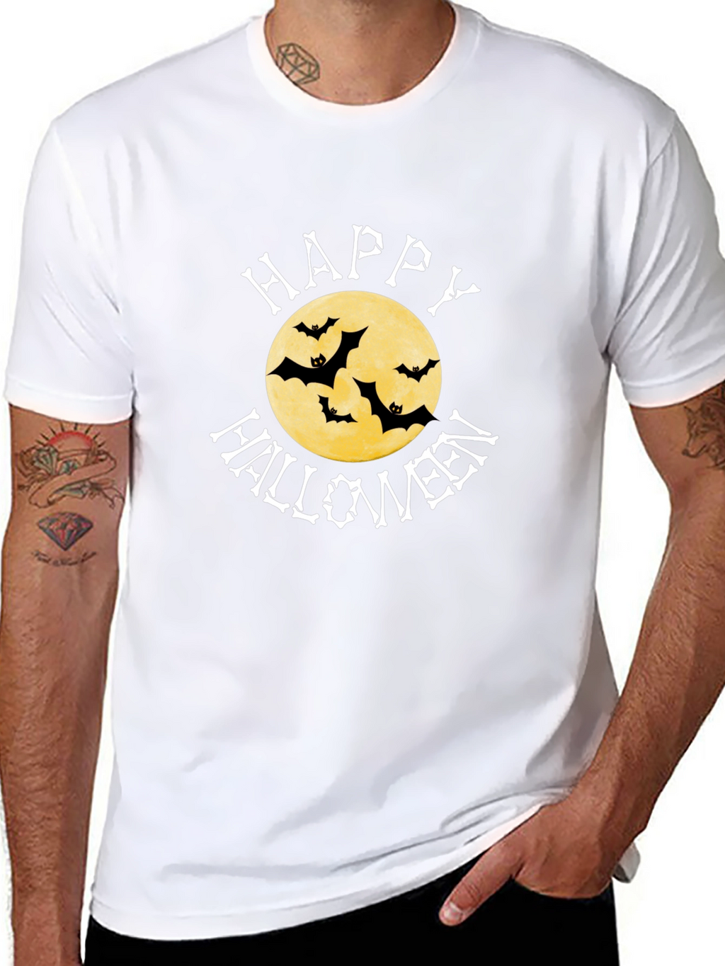 Happy Halloween Bats Moon Graphic T-Shirt