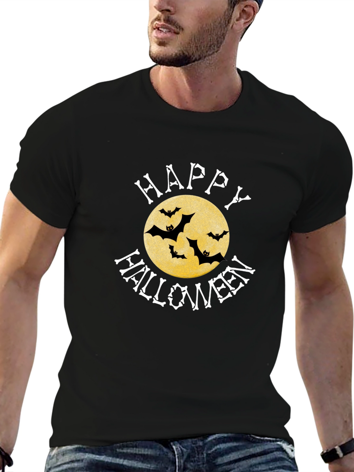 Happy Halloween Bats Moon Graphic T-Shirt