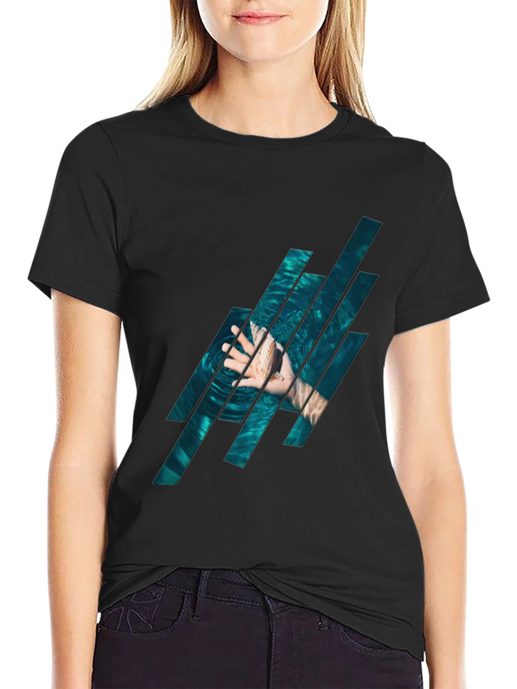 Abstract Water Graphic Black T-Shirt