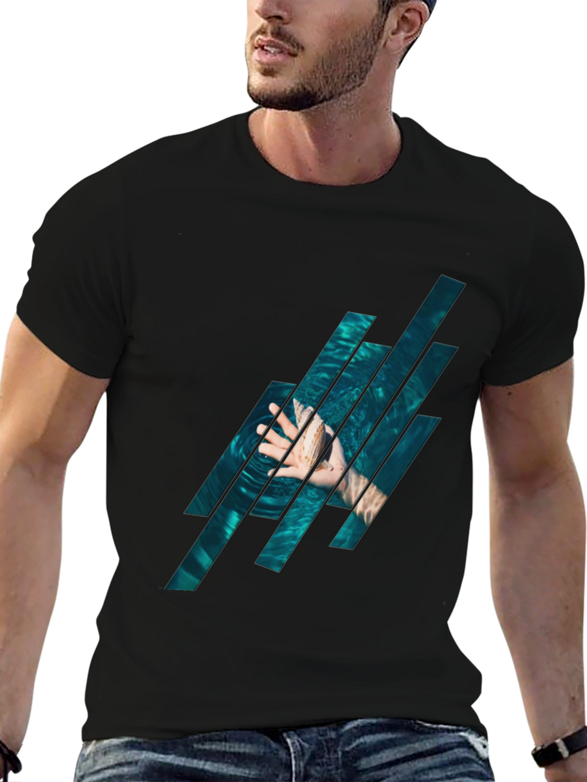 Abstract Water Graphic Black T-Shirt