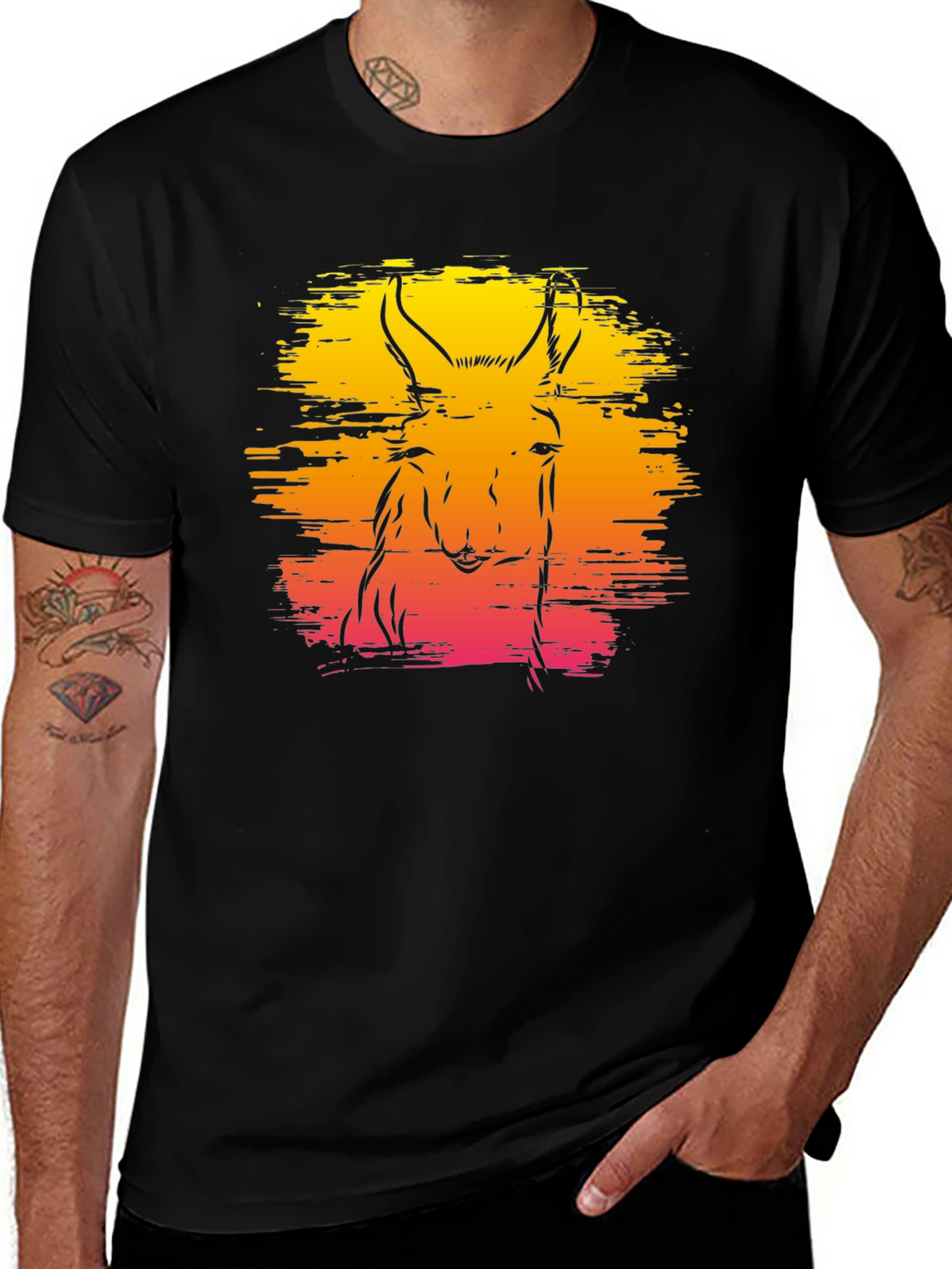 Llama Sunset Graphic Tee - Unique Animal Design