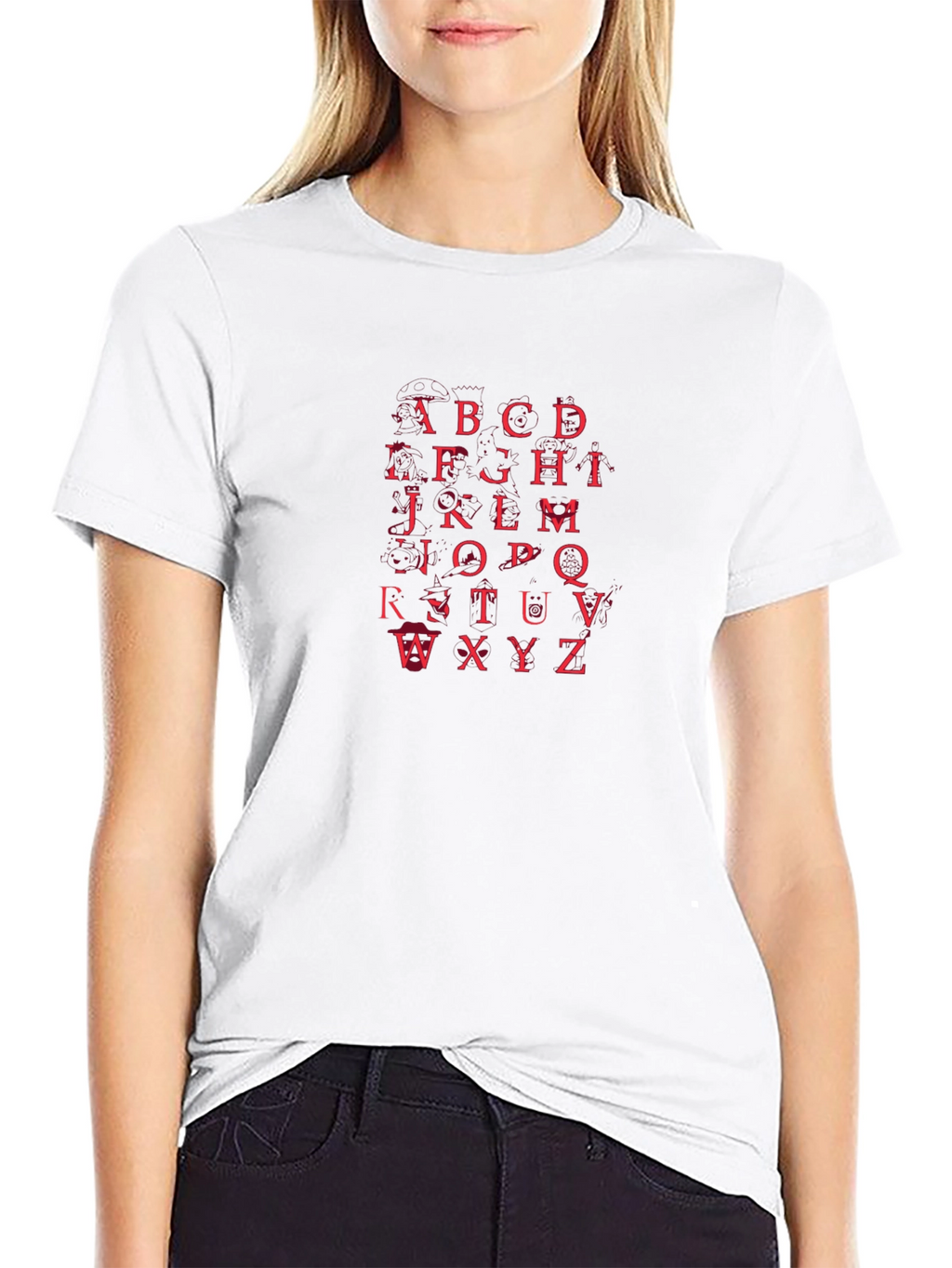 Alphabet Red Print Black T-Shirt