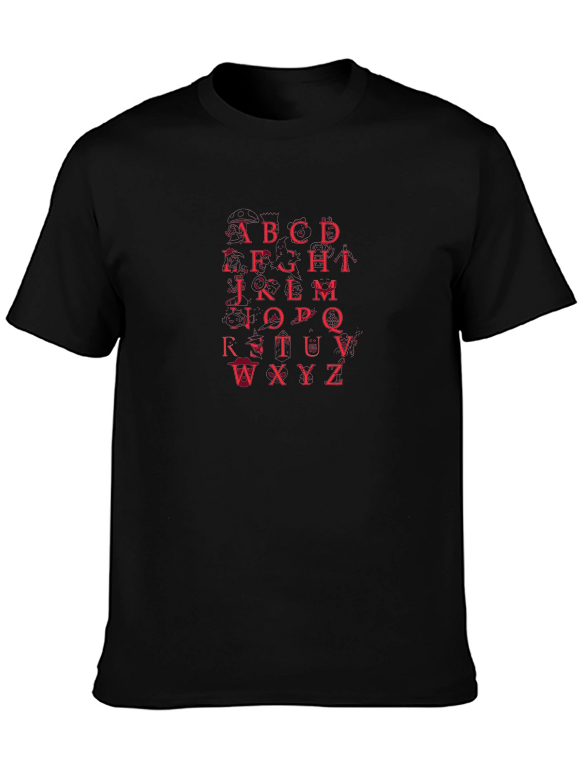 Alphabet Red Print Black T-Shirt