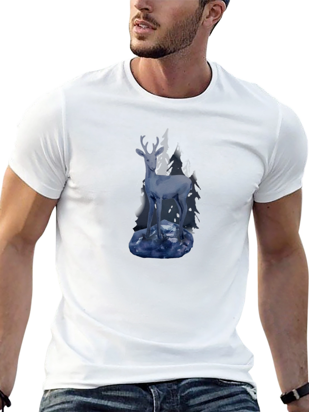 Mens Black Deer Graphic Tee