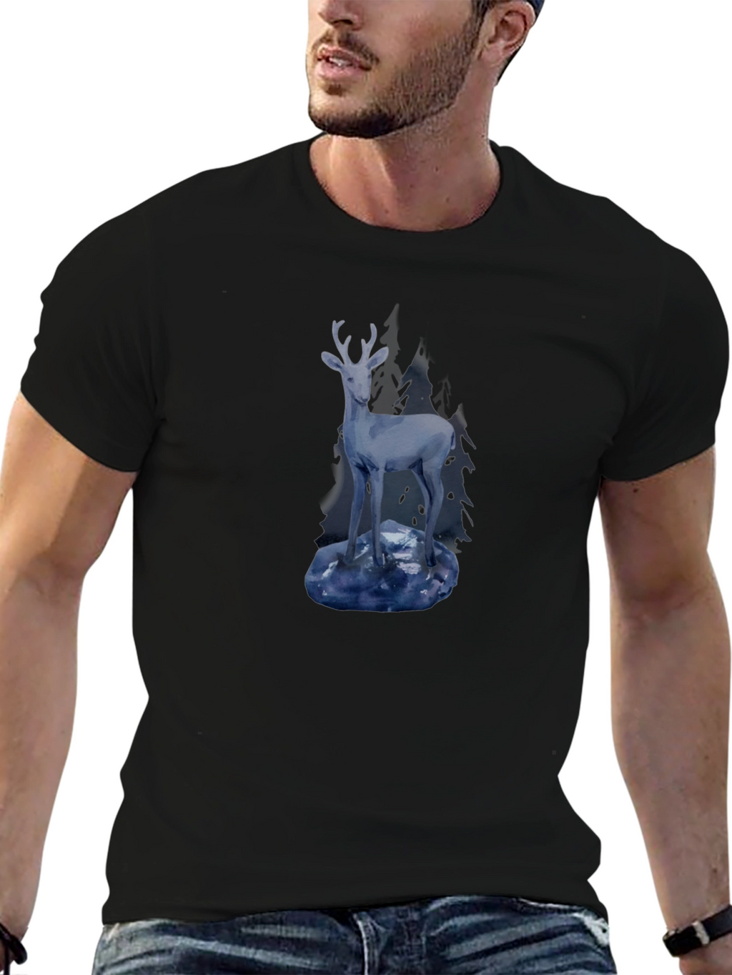 Mens Black Deer Graphic Tee