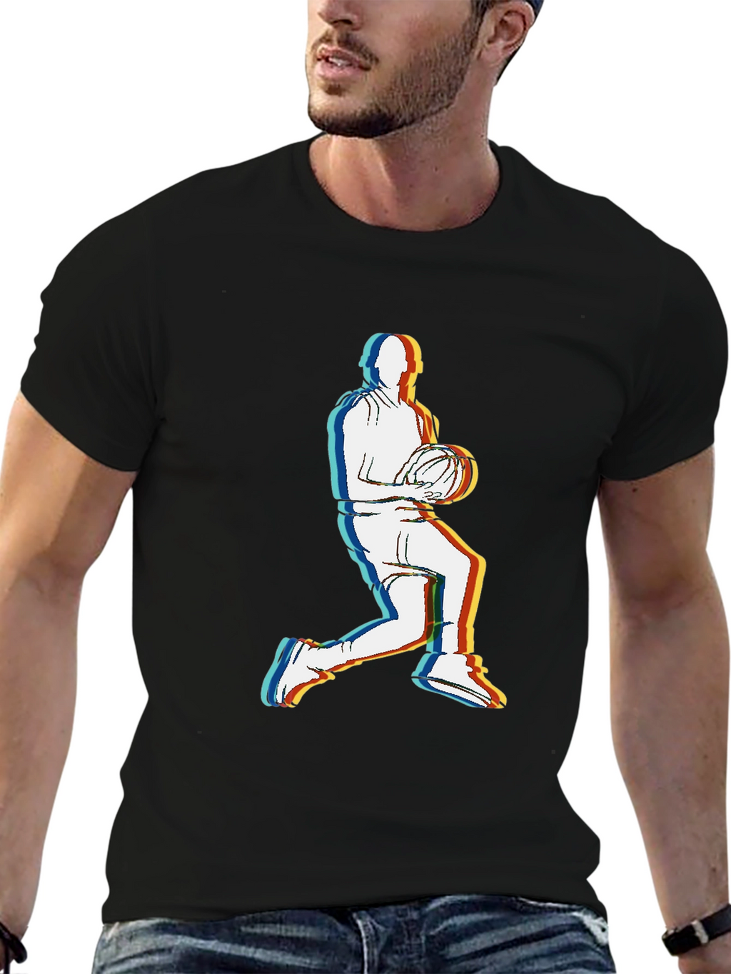 Retro Basketball Player Graphic Tee - Black
