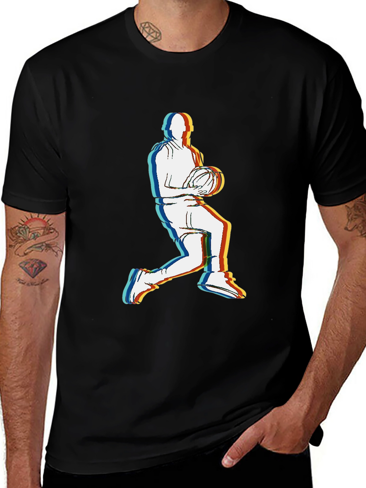 Retro Basketball Player Graphic Tee - Black