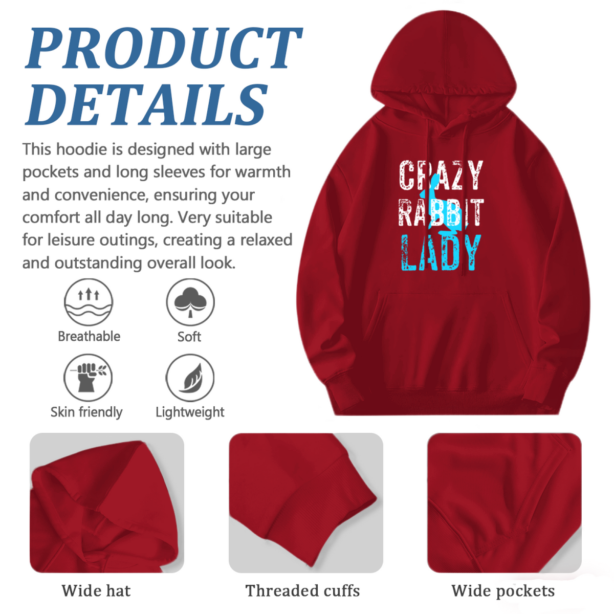 Crazy Rabbit Lady Hoodie - "CRAZY RABBIT LADY,"