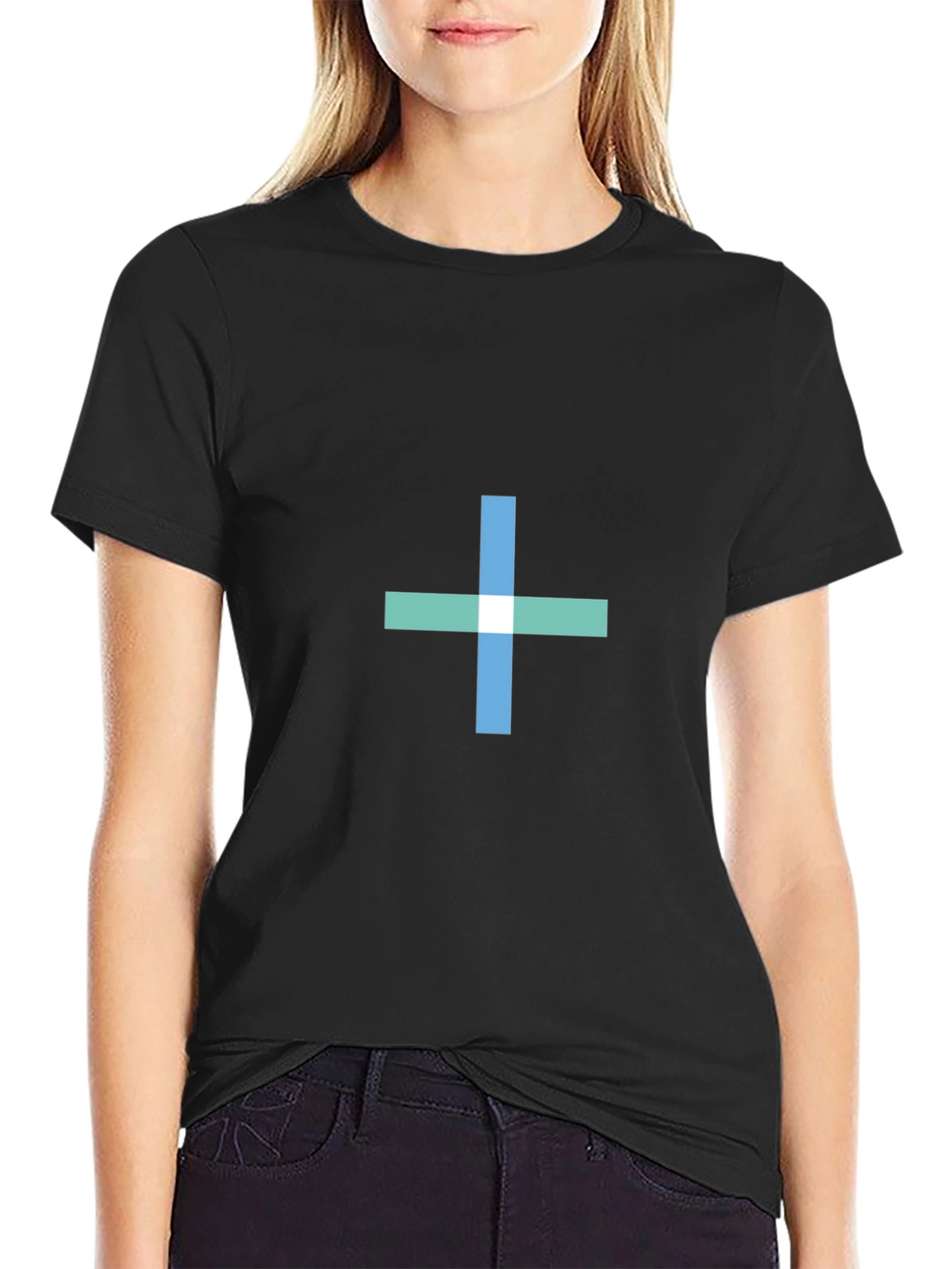 Black T-Shirt with Geometric Cross Design
