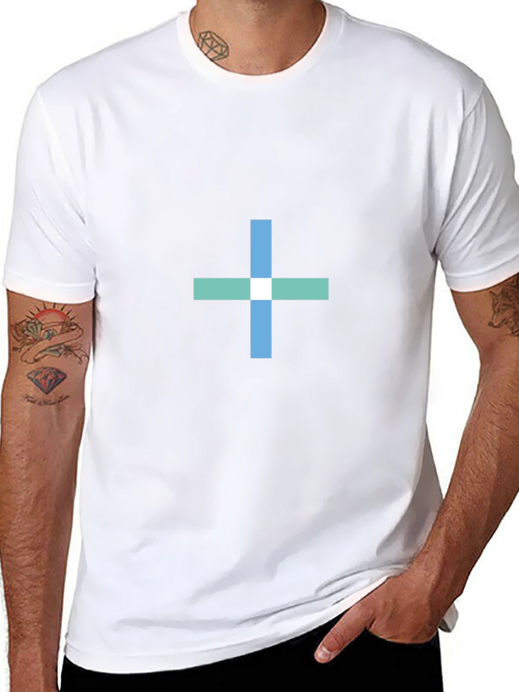 Black T-Shirt with Geometric Cross Design