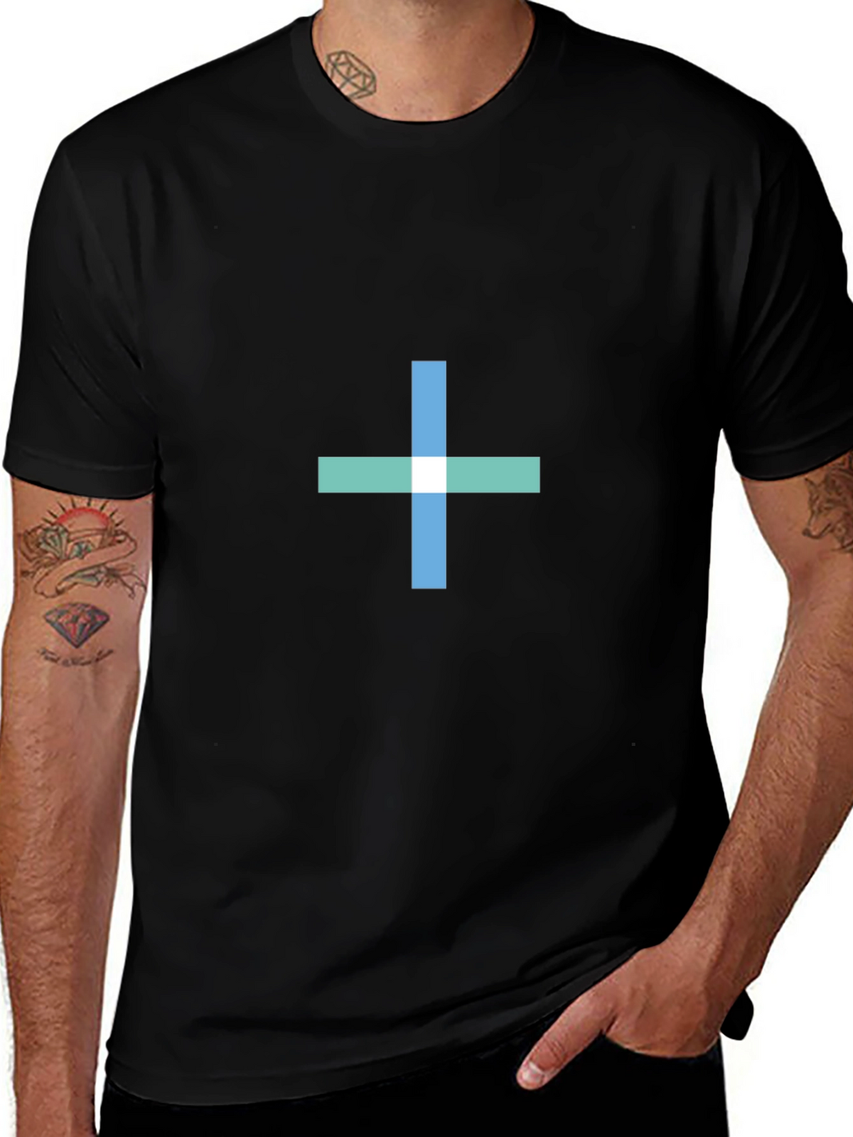 Black T-Shirt with Geometric Cross Design