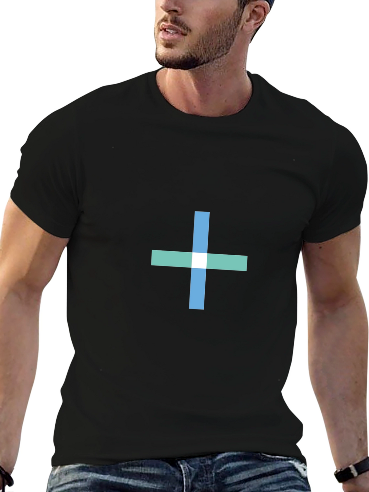Black T-Shirt with Geometric Cross Design