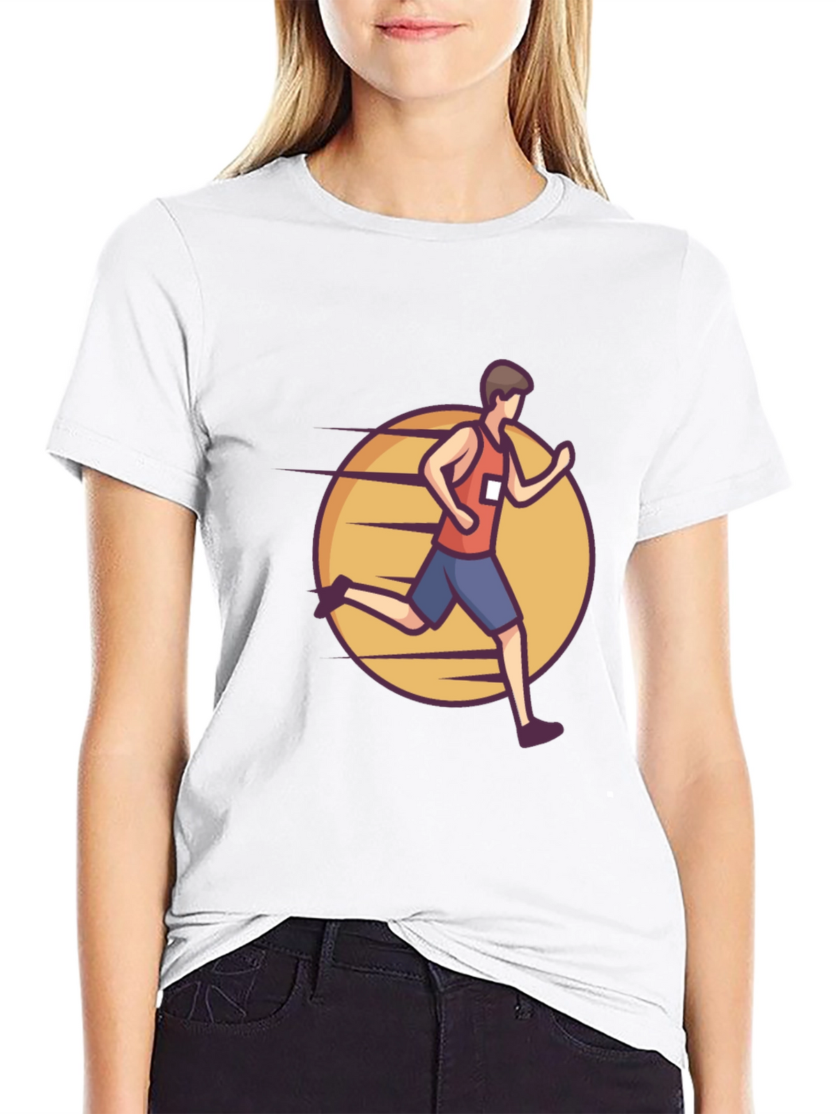 Black Graphic Tee: Cartoon Runner Design