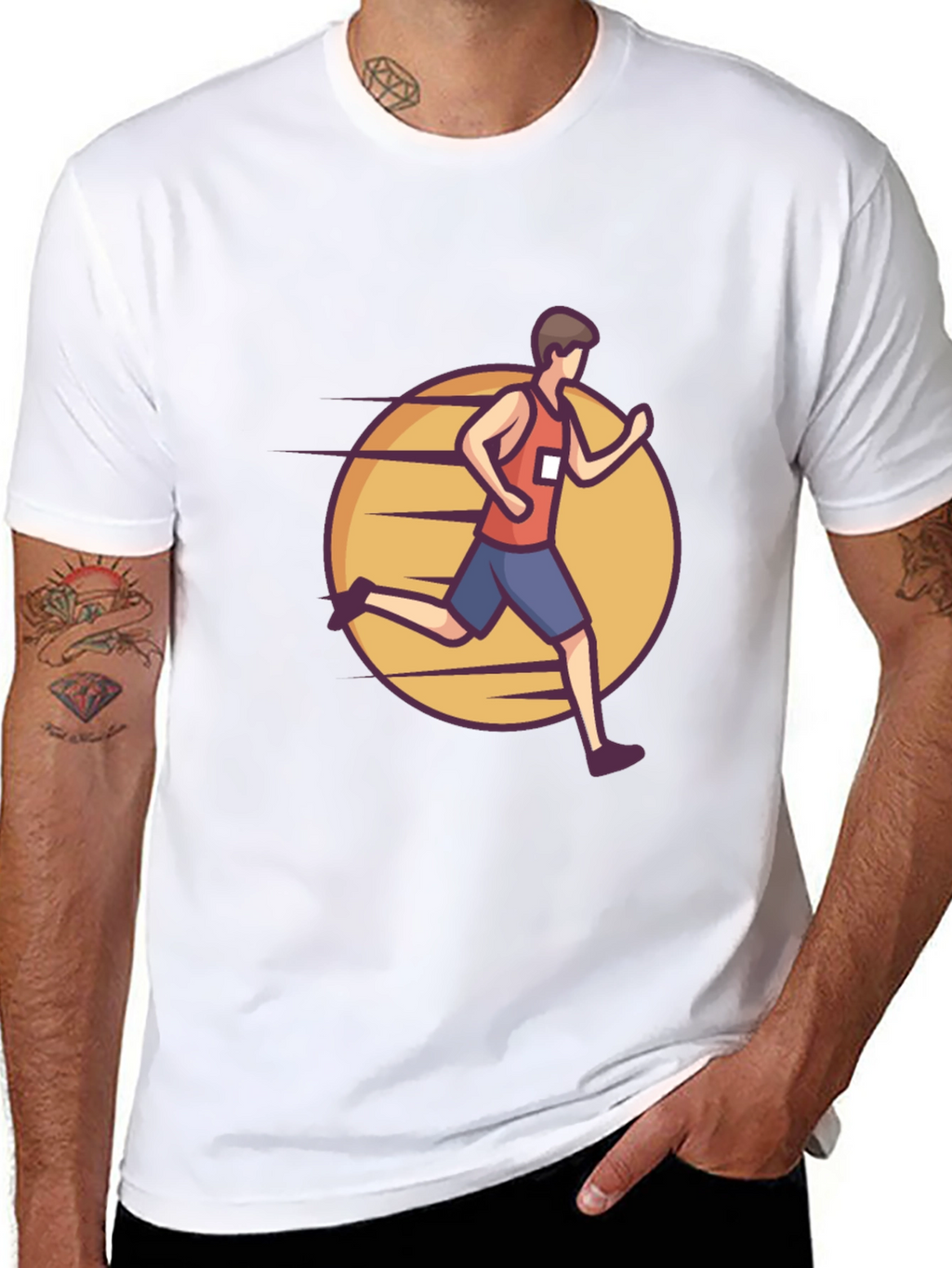 Black Graphic Tee: Cartoon Runner Design