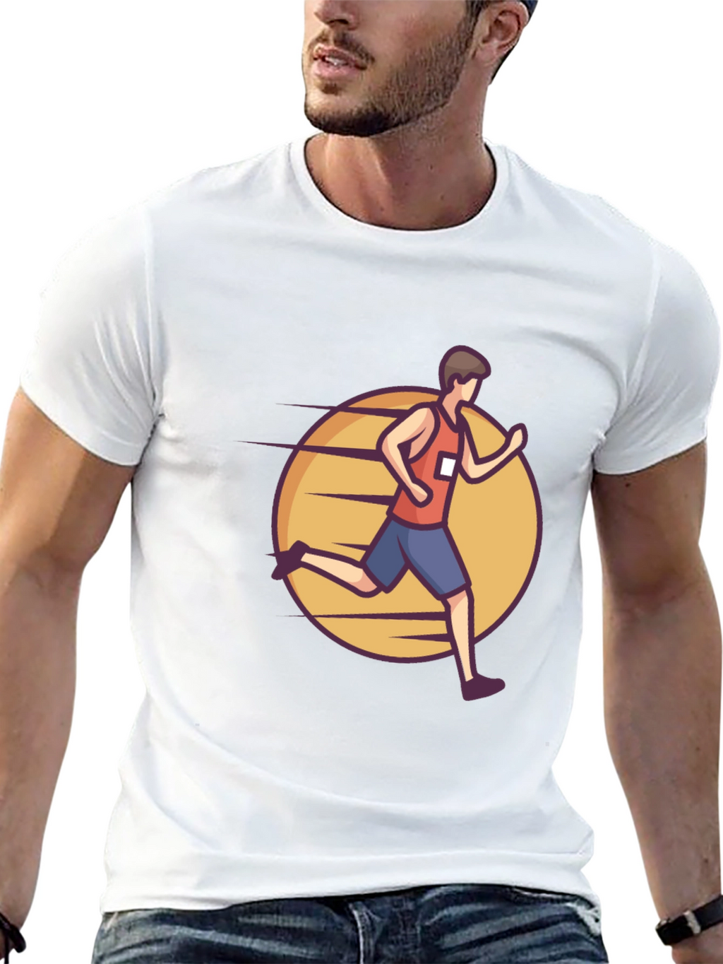 Black Graphic Tee: Cartoon Runner Design