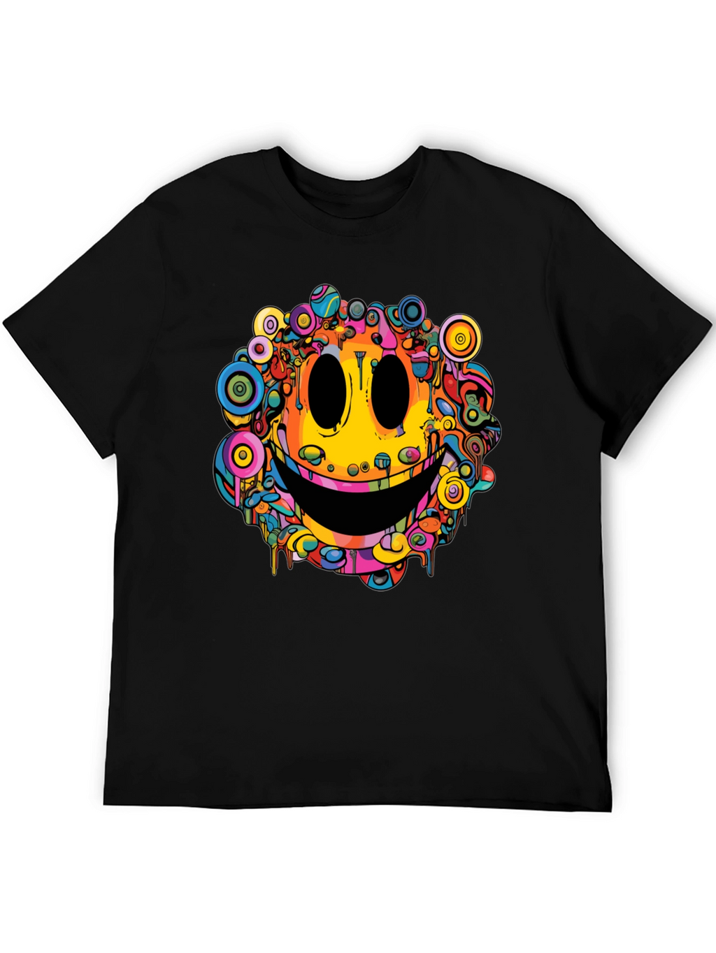Psychedelic Smiley Face Graphic Tee - Black