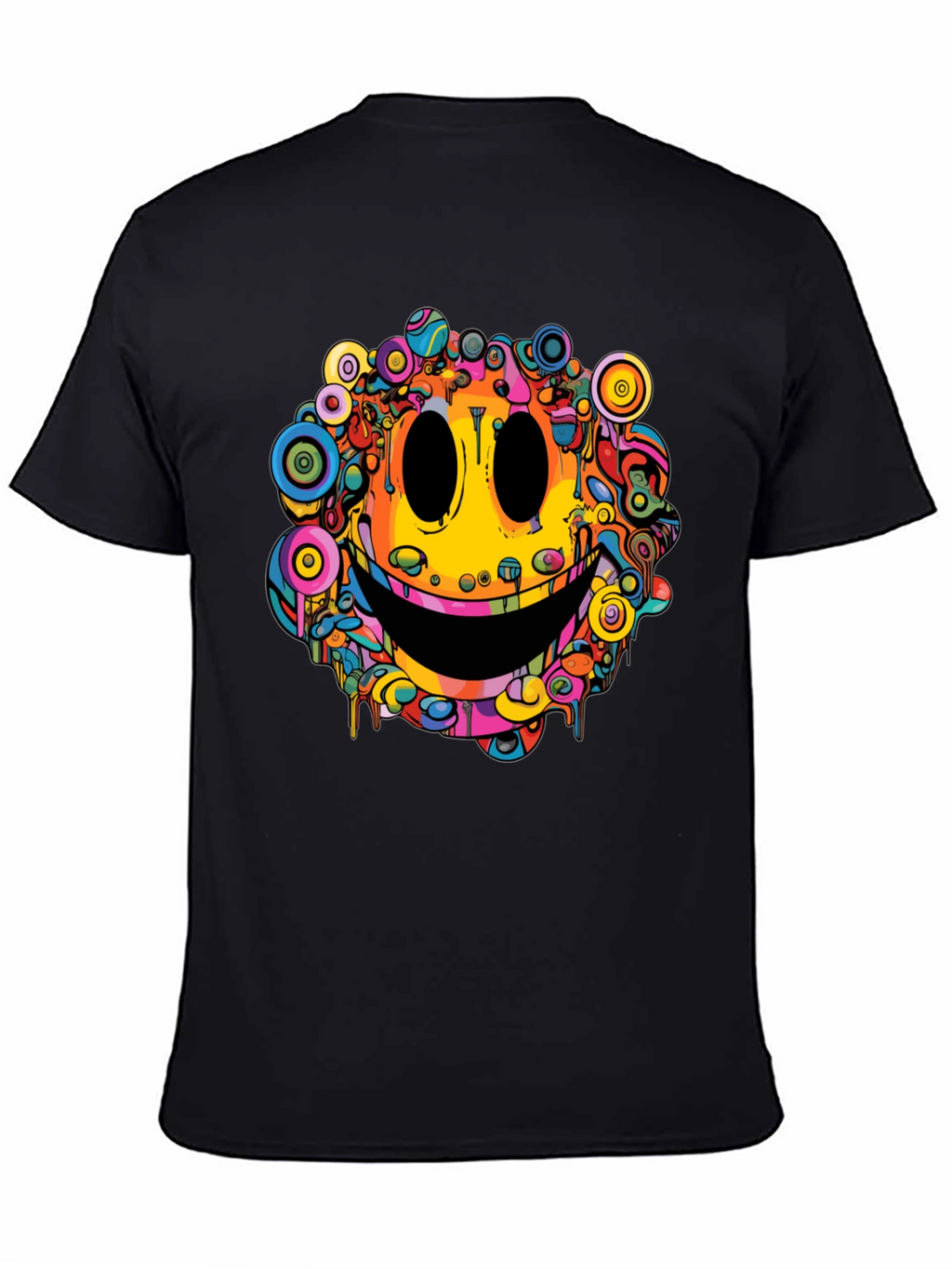 Psychedelic Smiley Face Graphic Tee - Black