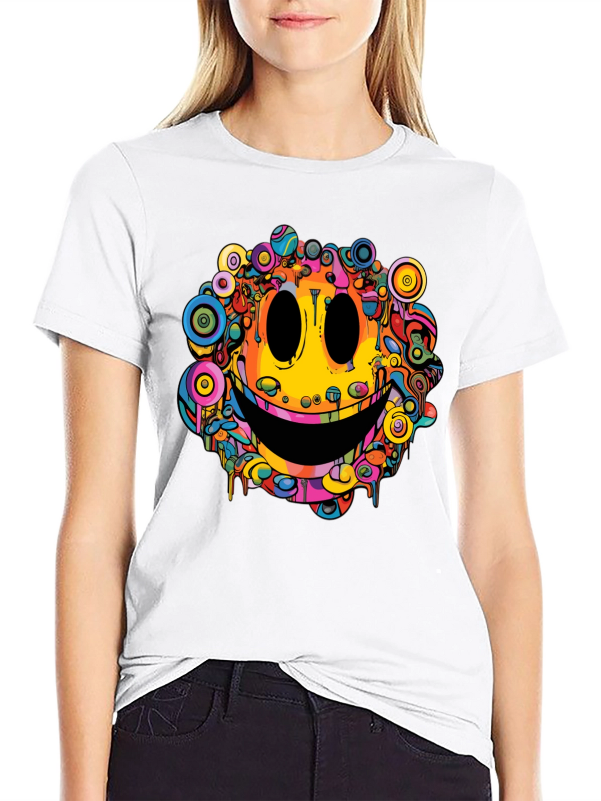 Psychedelic Smiley Face Graphic Tee - Black