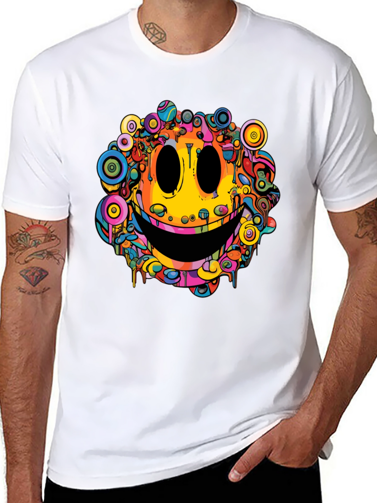 Psychedelic Smiley Face Graphic Tee - Black