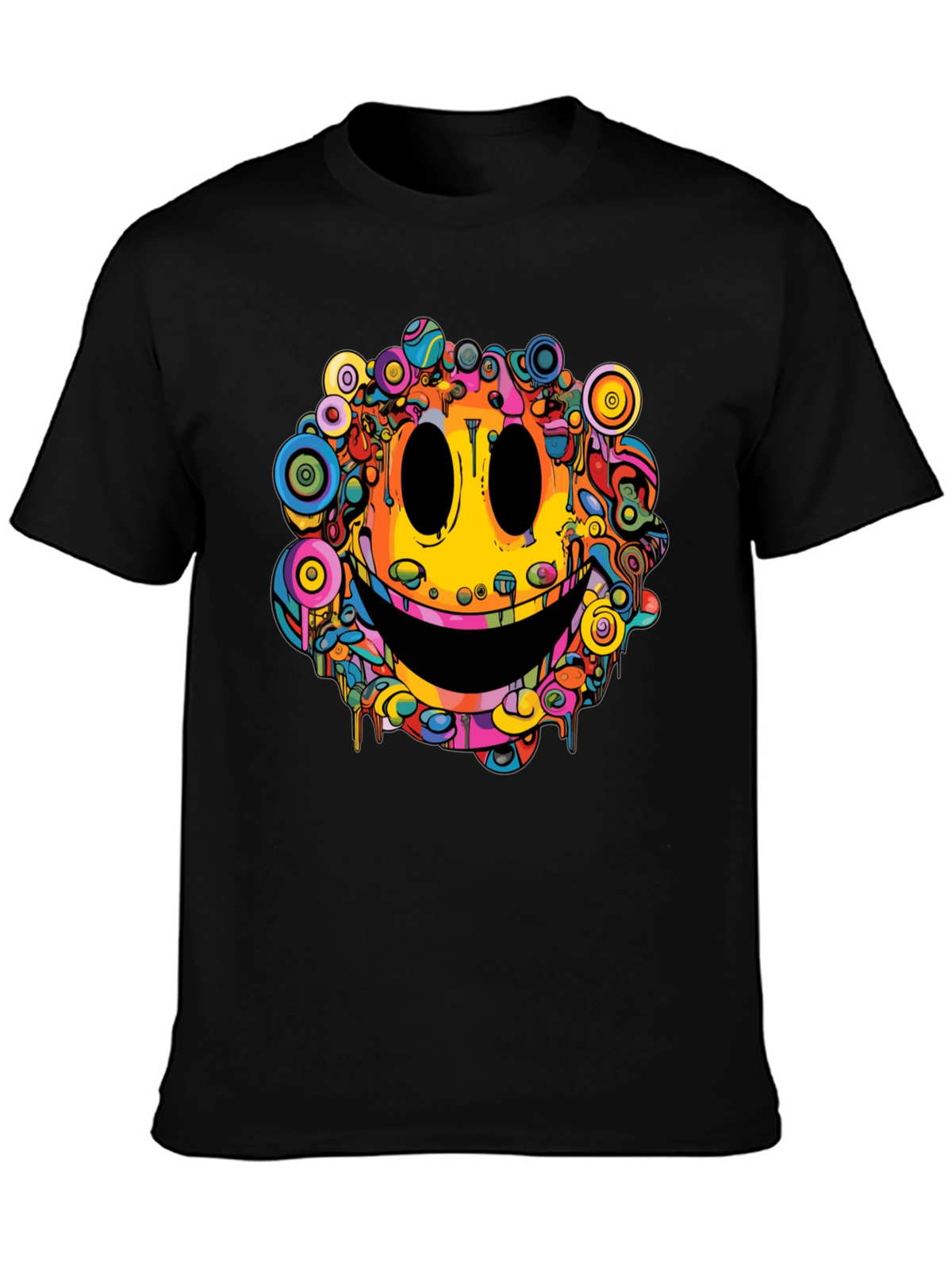 Psychedelic Smiley Face Graphic Tee - Black
