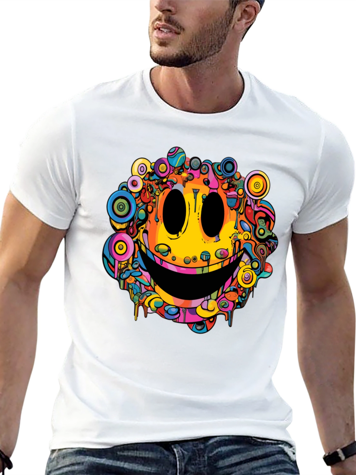 Psychedelic Smiley Face Graphic Tee - Black