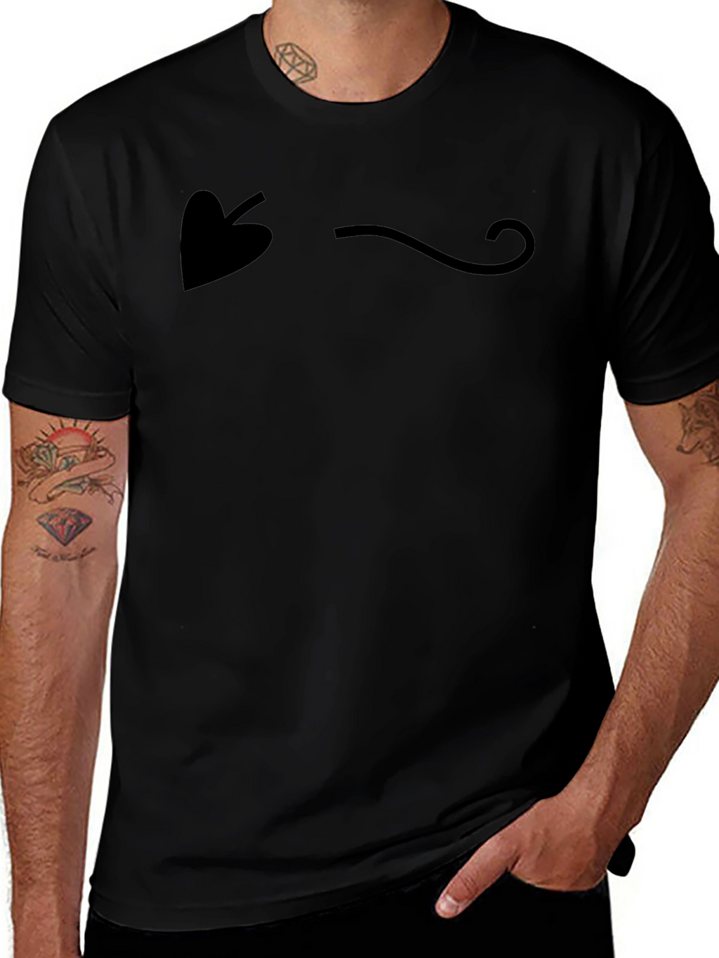Minimalist Leaf & Swirl Graphic Black T-Shirt