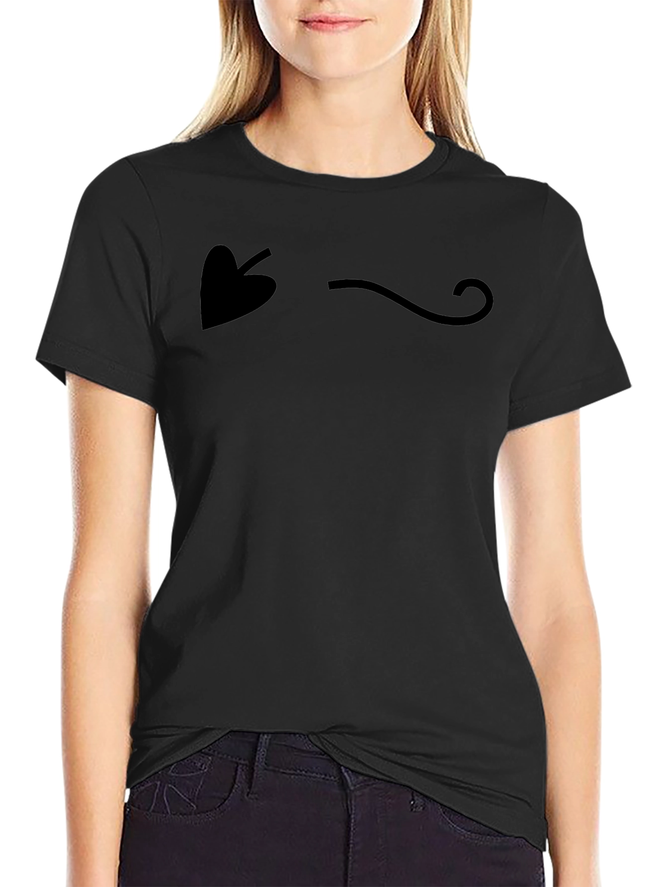 Minimalist Leaf & Swirl Graphic Black T-Shirt