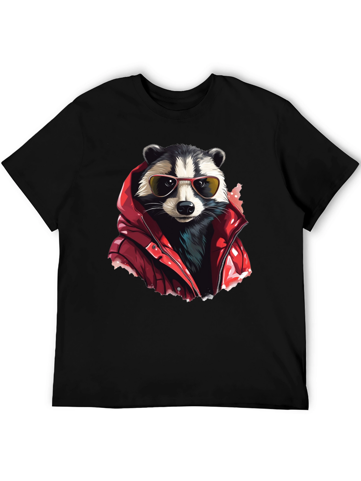 Raccoon in Red Jacket Graphic T-Shirt