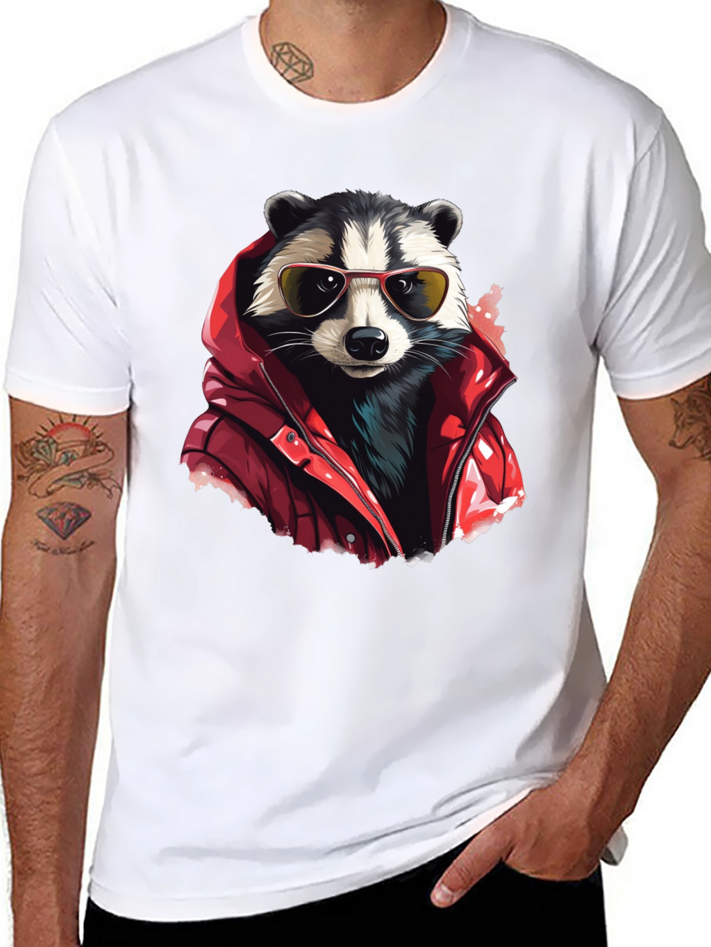 Raccoon in Red Jacket Graphic T-Shirt