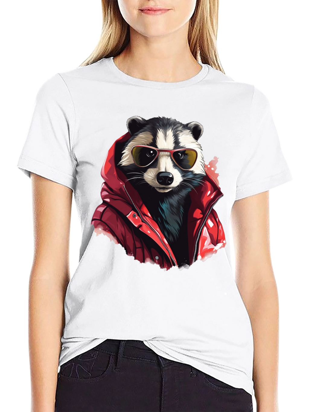 Raccoon in Red Jacket Graphic T-Shirt