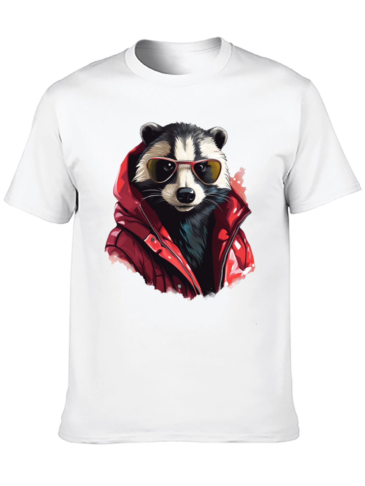 Raccoon in Red Jacket Graphic T-Shirt