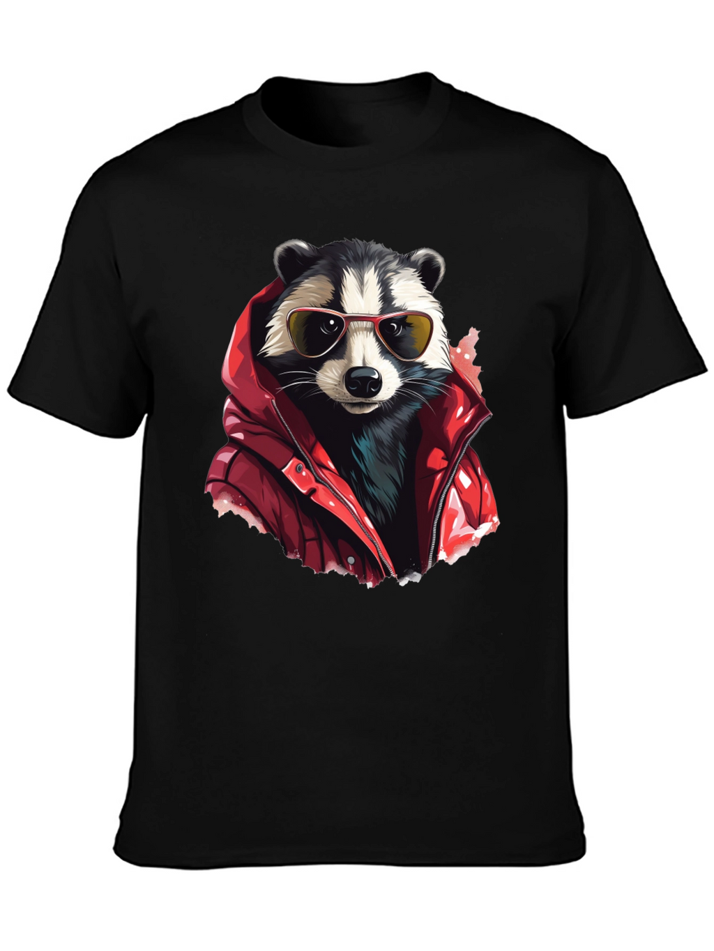 Raccoon in Red Jacket Graphic T-Shirt