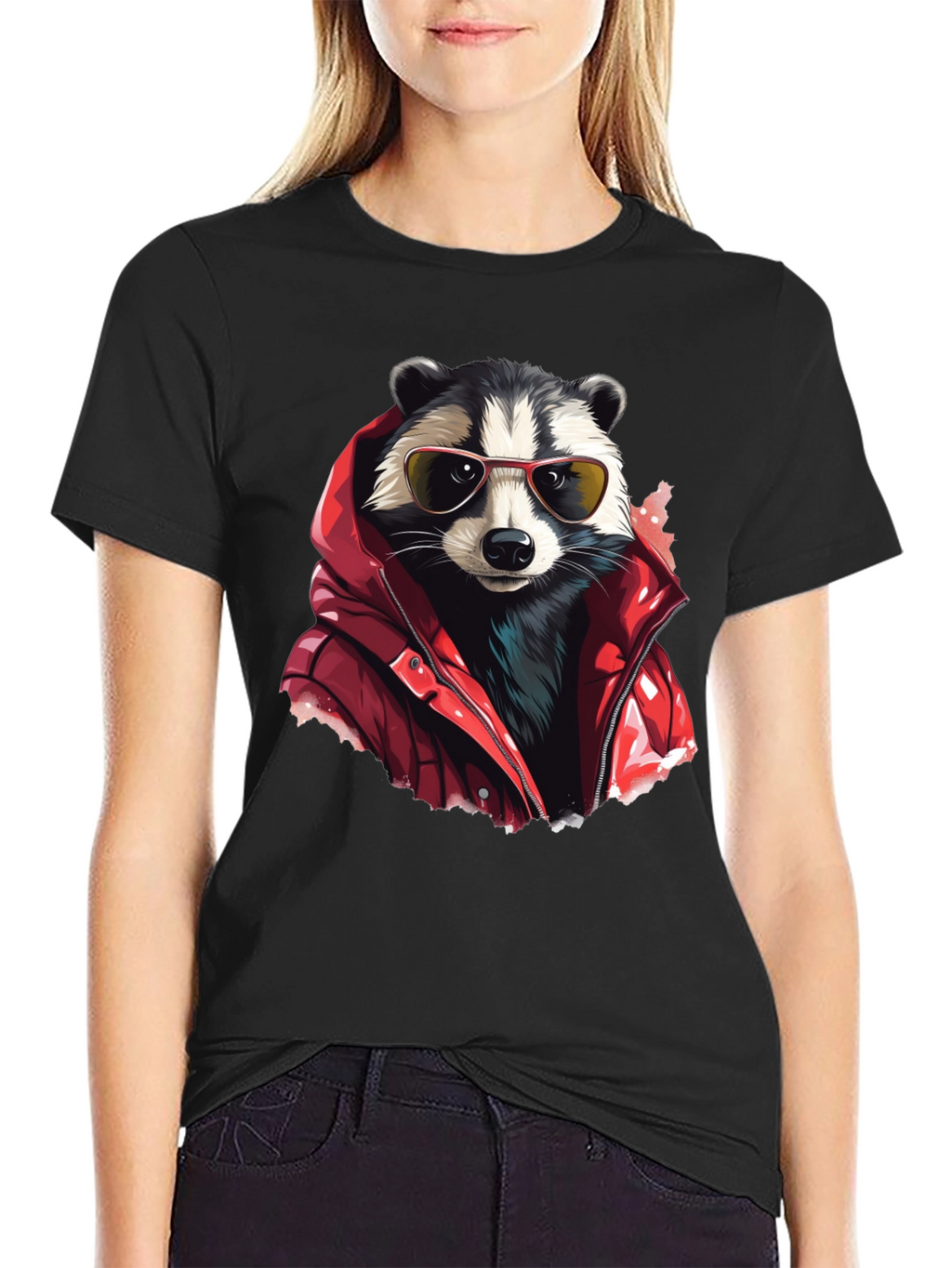 Raccoon in Red Jacket Graphic T-Shirt