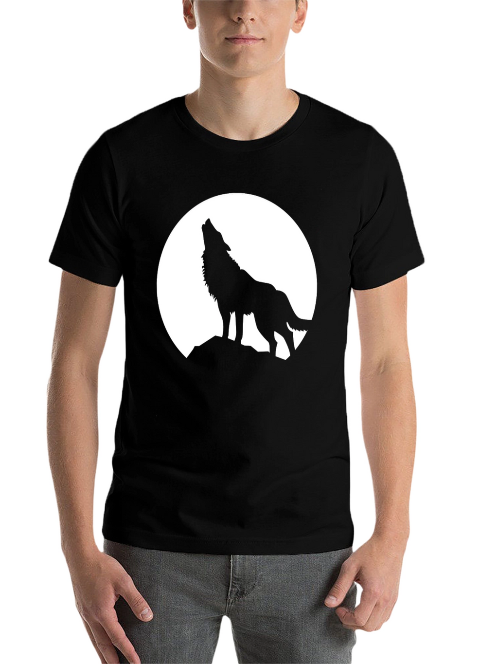 Wolf Howling at Moon Black T-Shirt