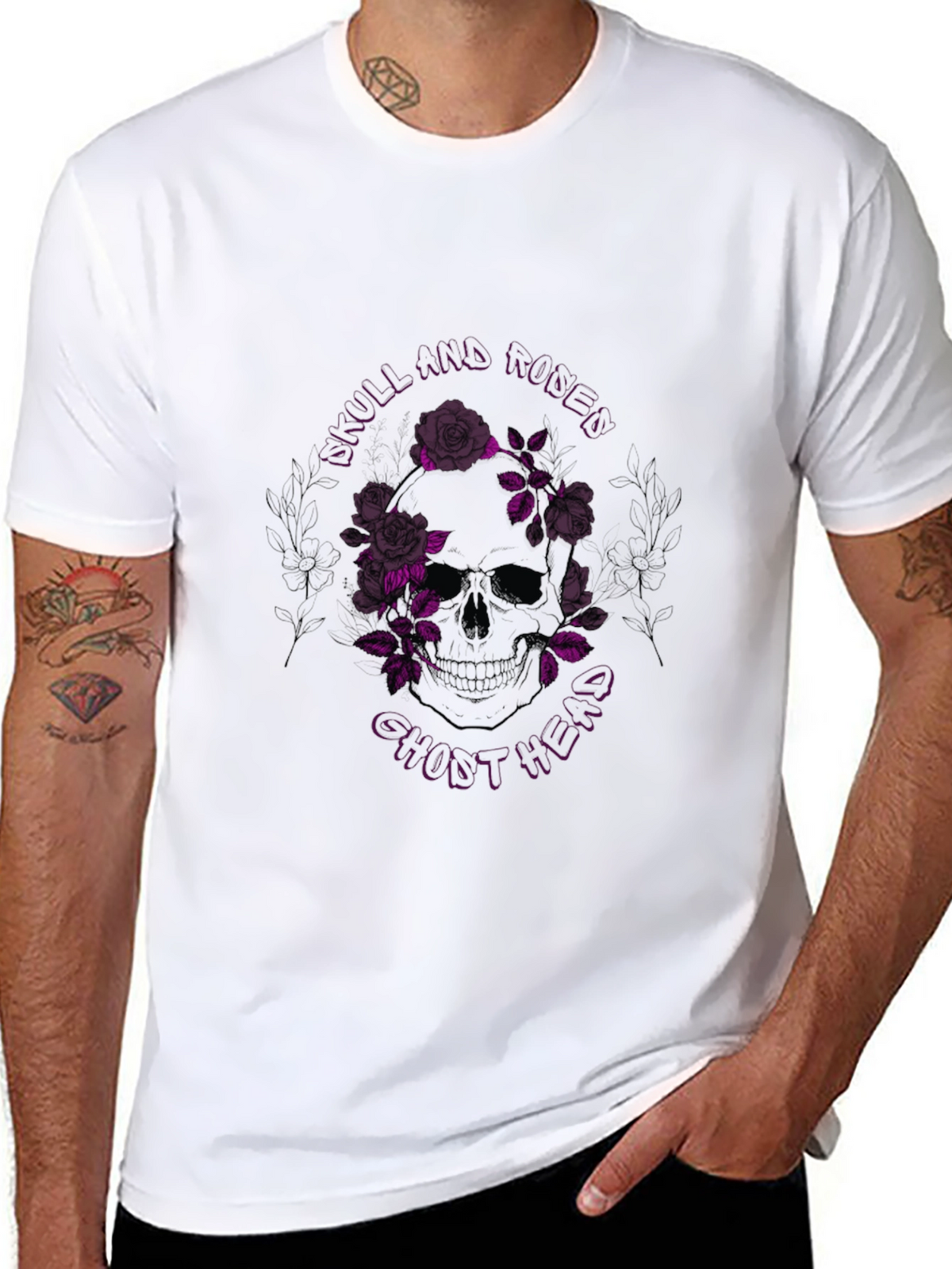 Skull & Roses Graphic Print Black T-Shirt