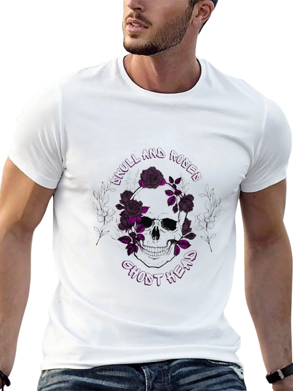 Skull & Roses Graphic Print Black T-Shirt