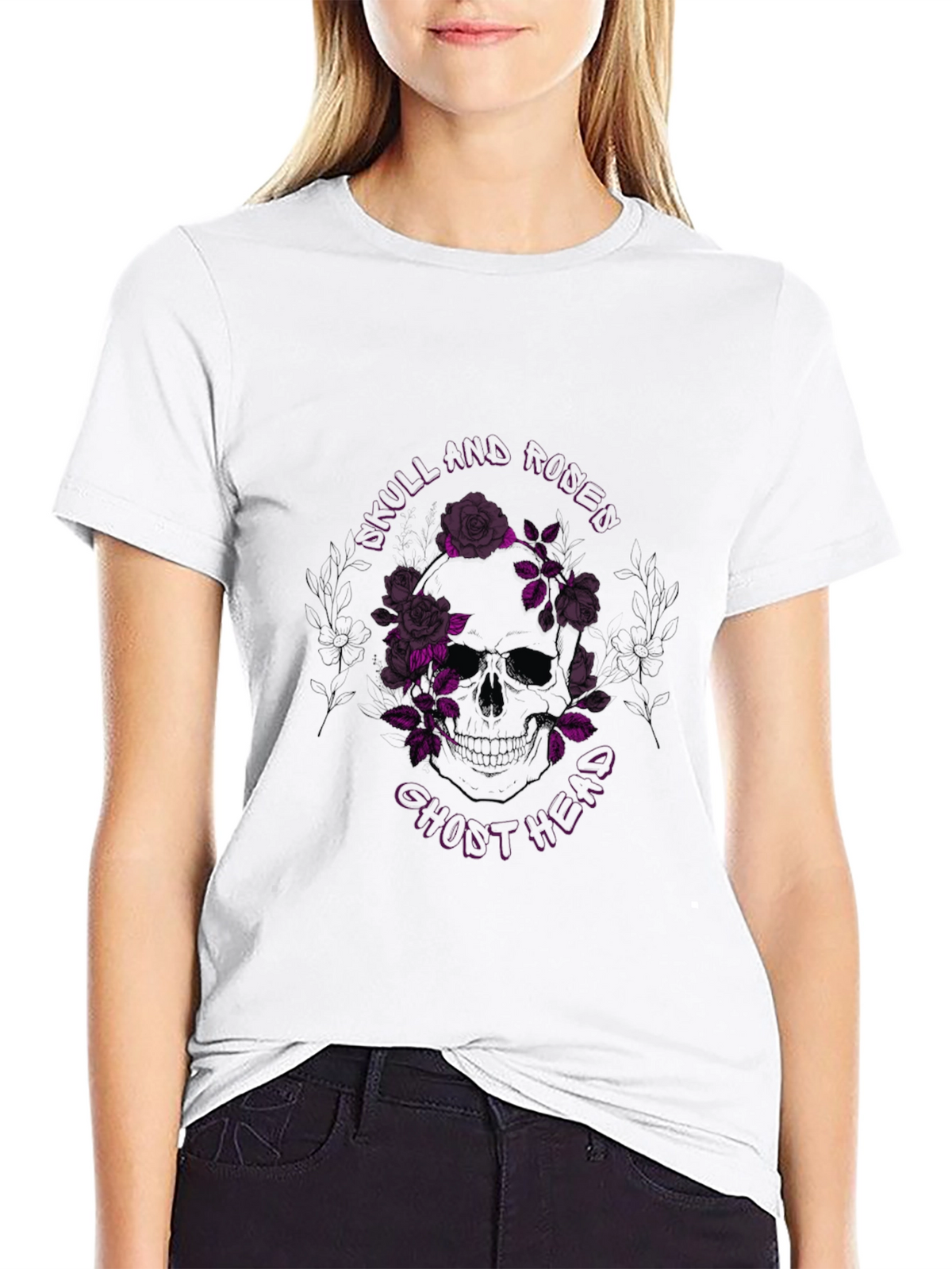 Skull & Roses Graphic Print Black T-Shirt