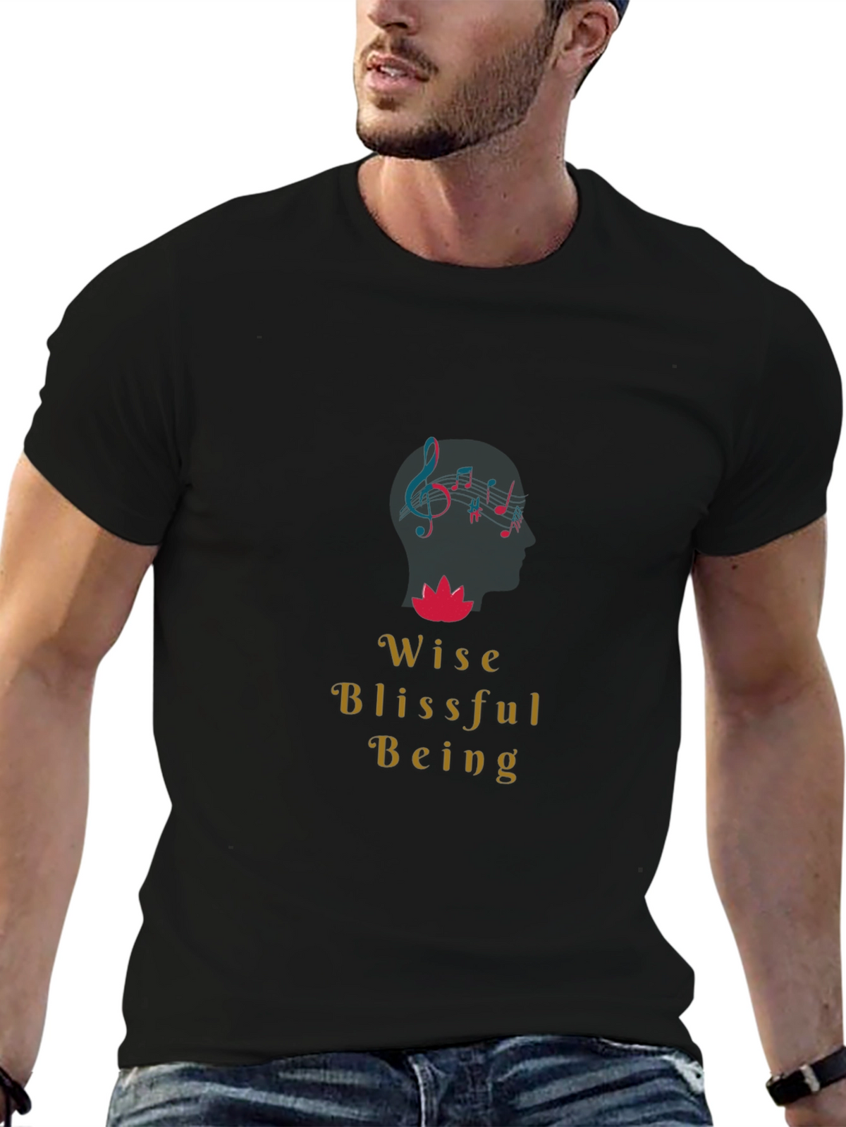 Wise Blissful Being Graphic Black T-Shirt
