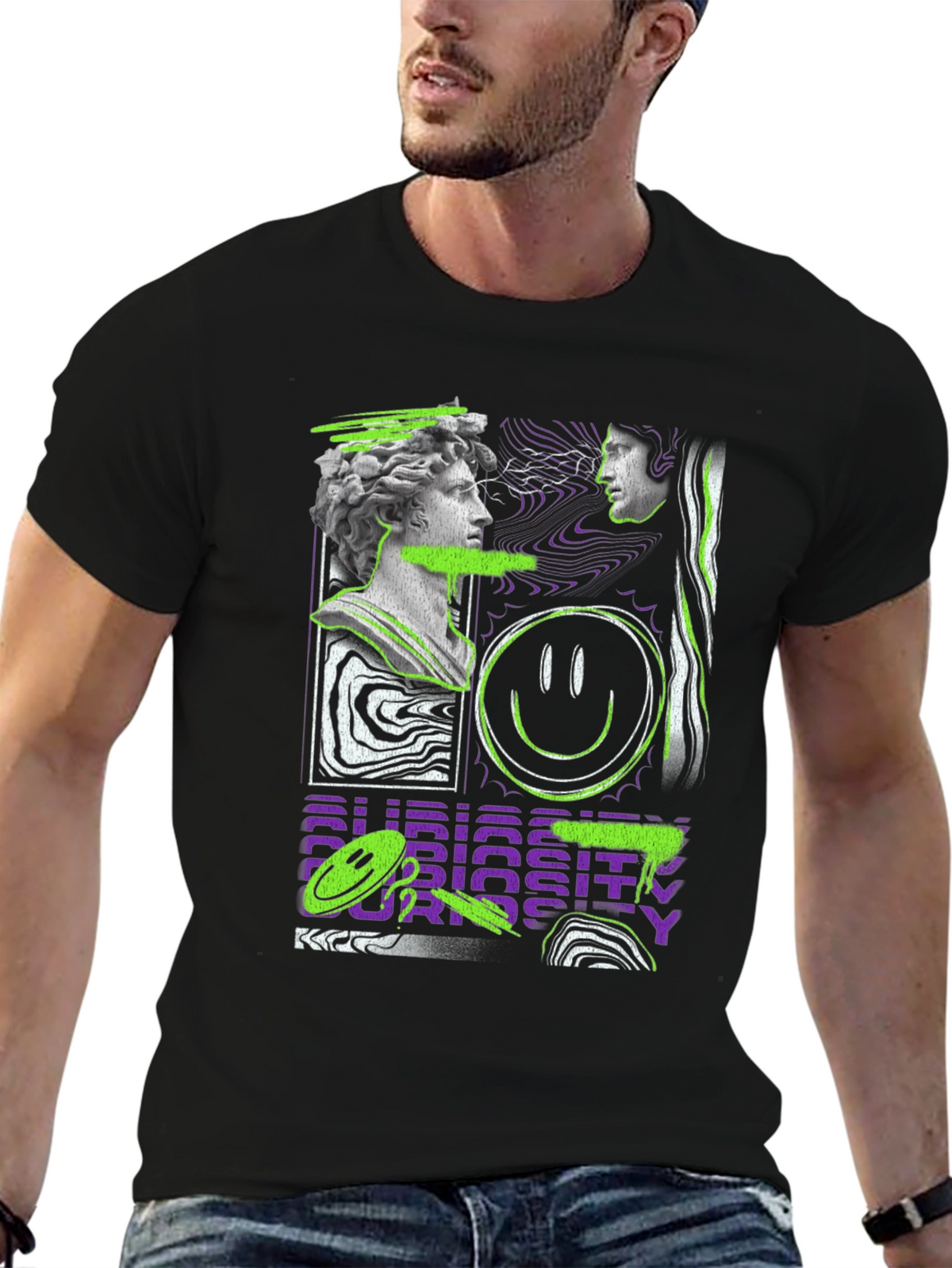 Abstract Graphic Print Tee - Black