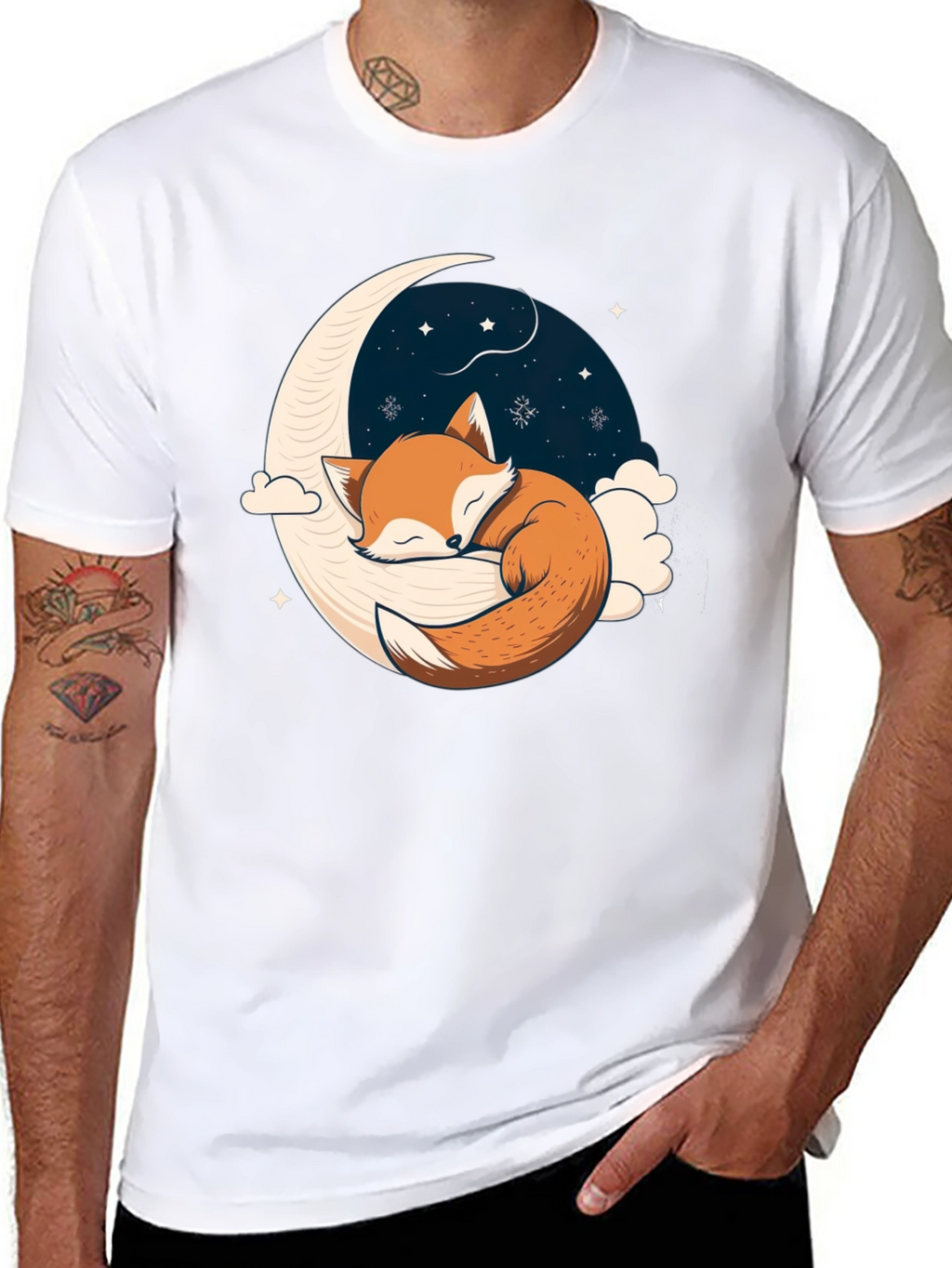 Fox Sleeping on Crescent Moon T-Shirt