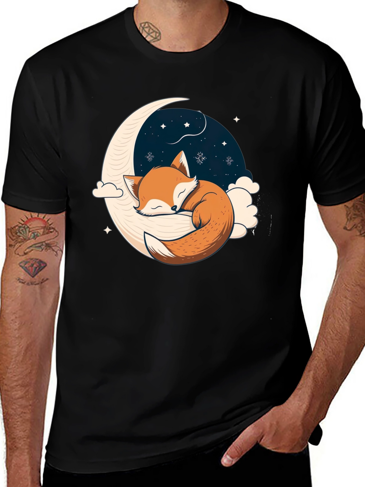 Fox Sleeping on Crescent Moon T-Shirt