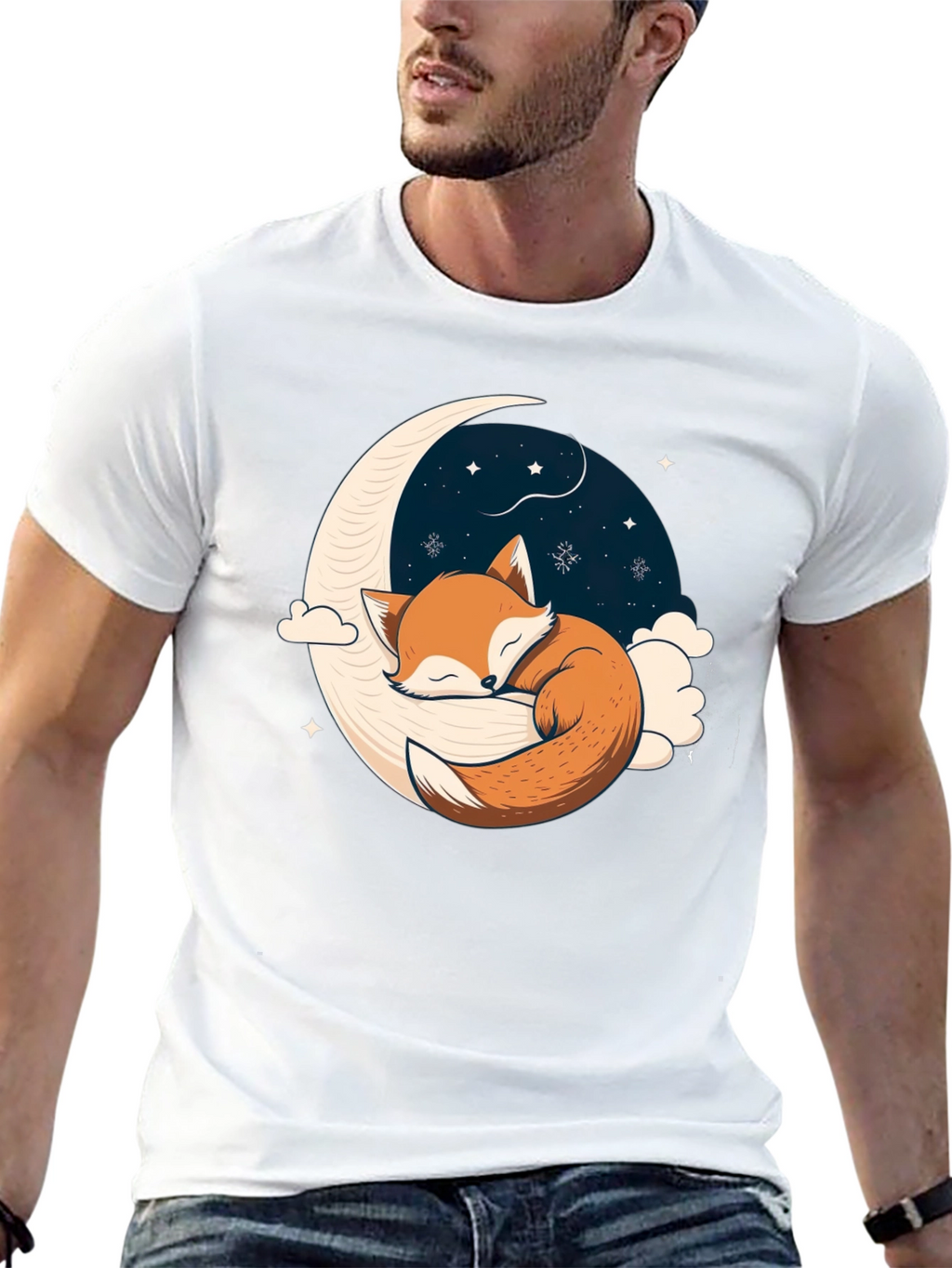 Fox Sleeping on Crescent Moon T-Shirt